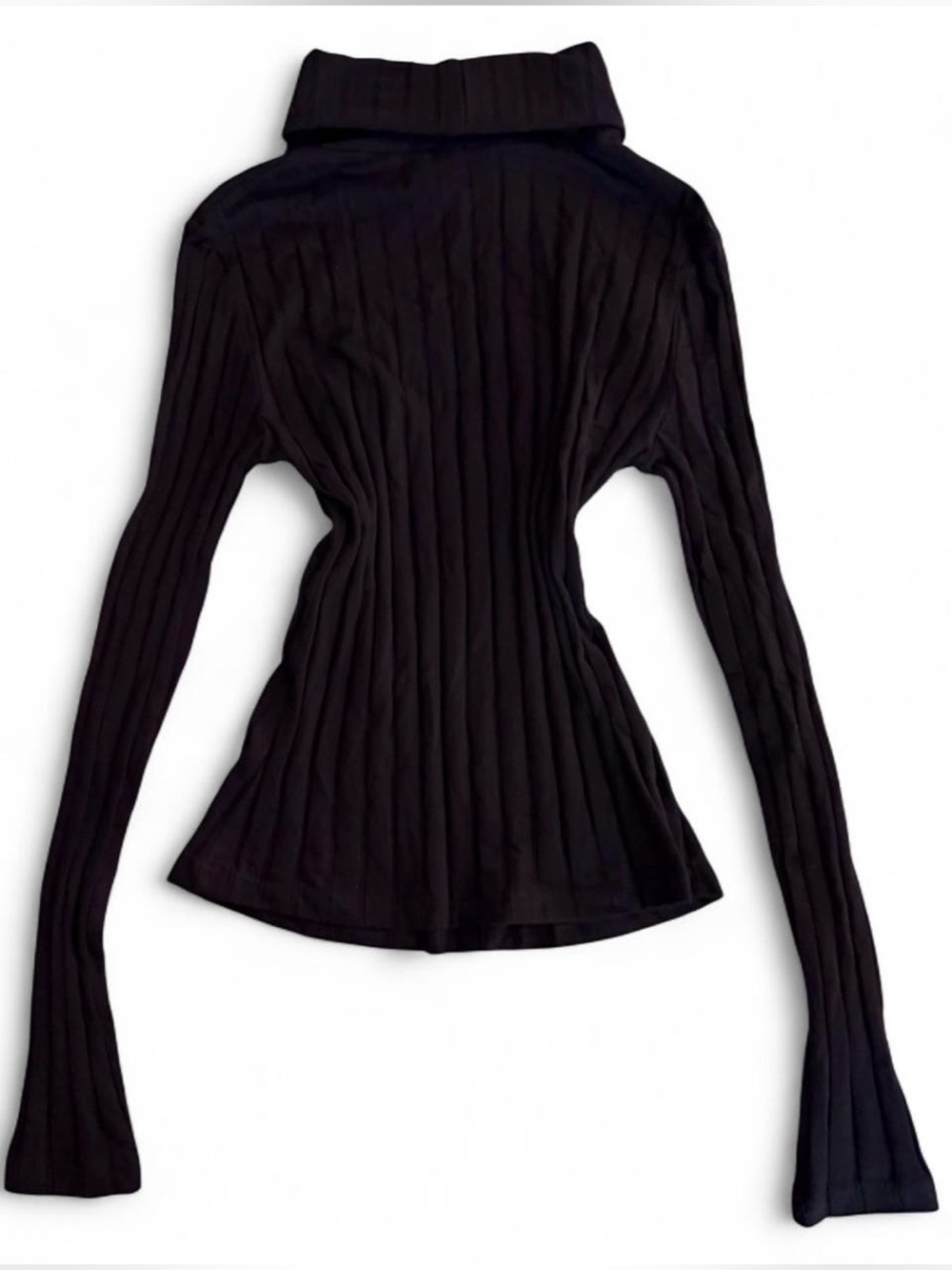 Black Ribbed Fitted Turtleneck Long Sleeve Top XS